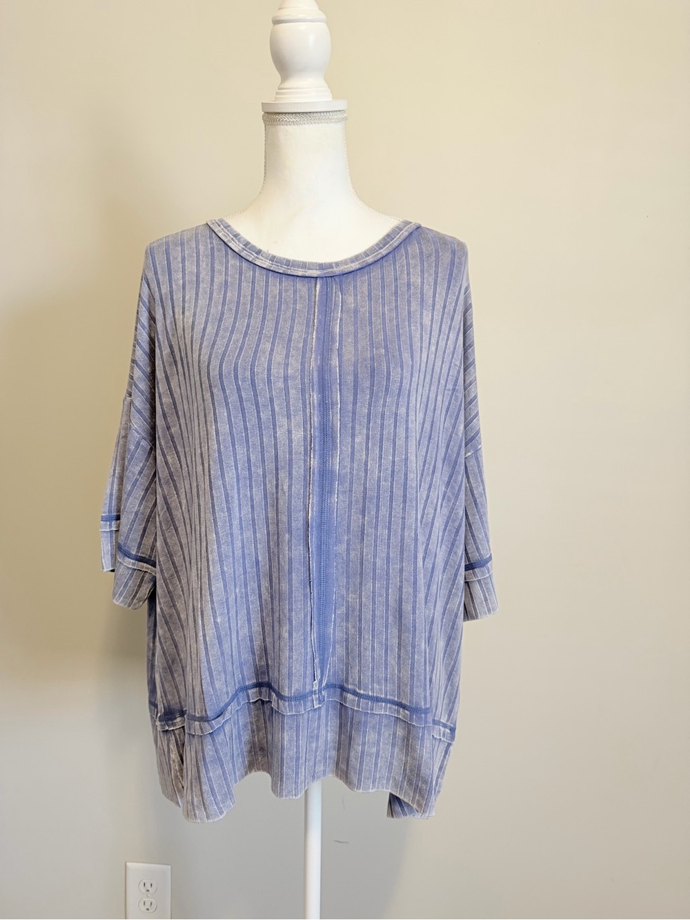 Zenana Ribbed Acid Wash Half Sleeve oversized Top in Marlin size s/m NIB - Picture 2 of 8